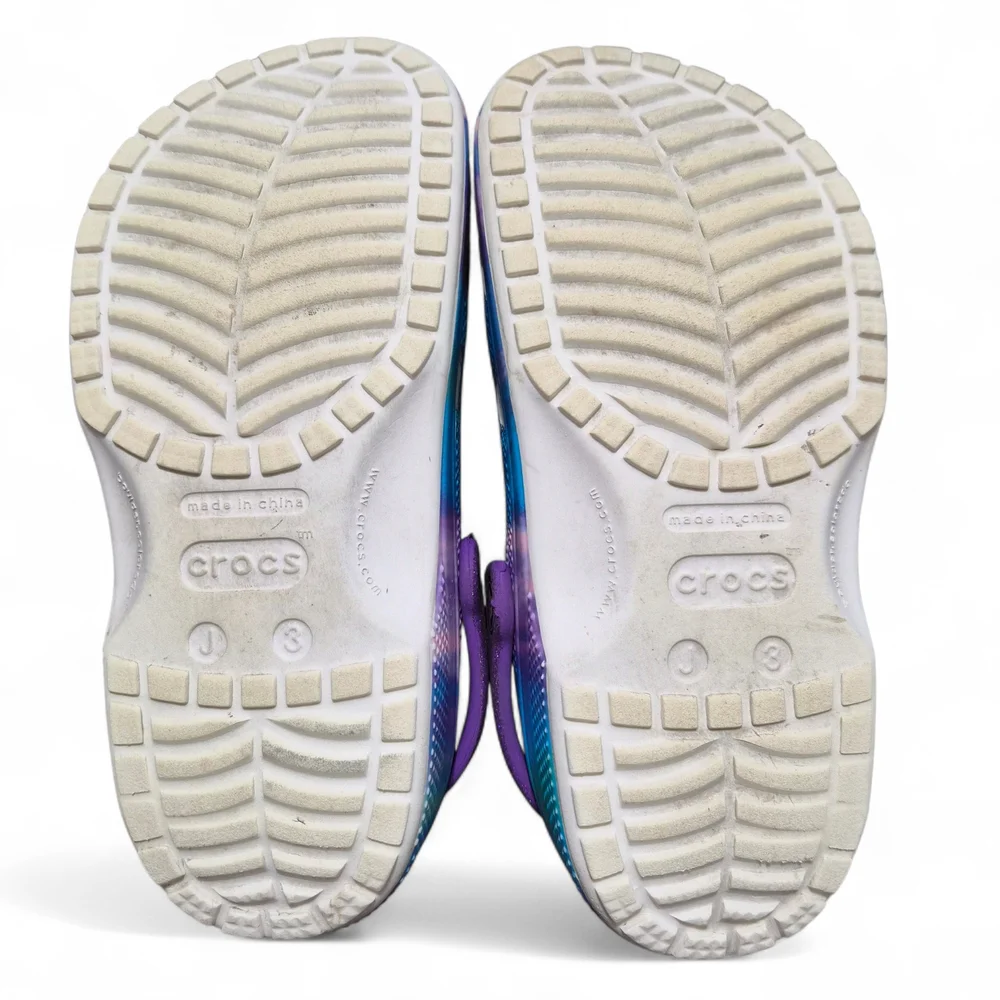 CROCS Classic Tie Dye Clogs Shoes Junior 3 Blue Purple Baya Waterproof Logo - Picture 9 of 9